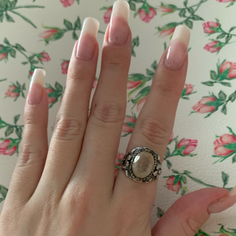 Antique Vintage 925 Sterling Silver Floral Engraved Statement Gem Ring Sz 5.75